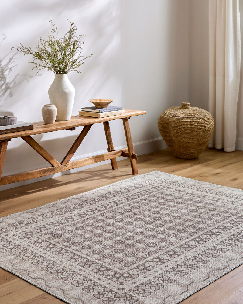 Rainier Cream/Light Brown Machine Woven Rug - roomscene