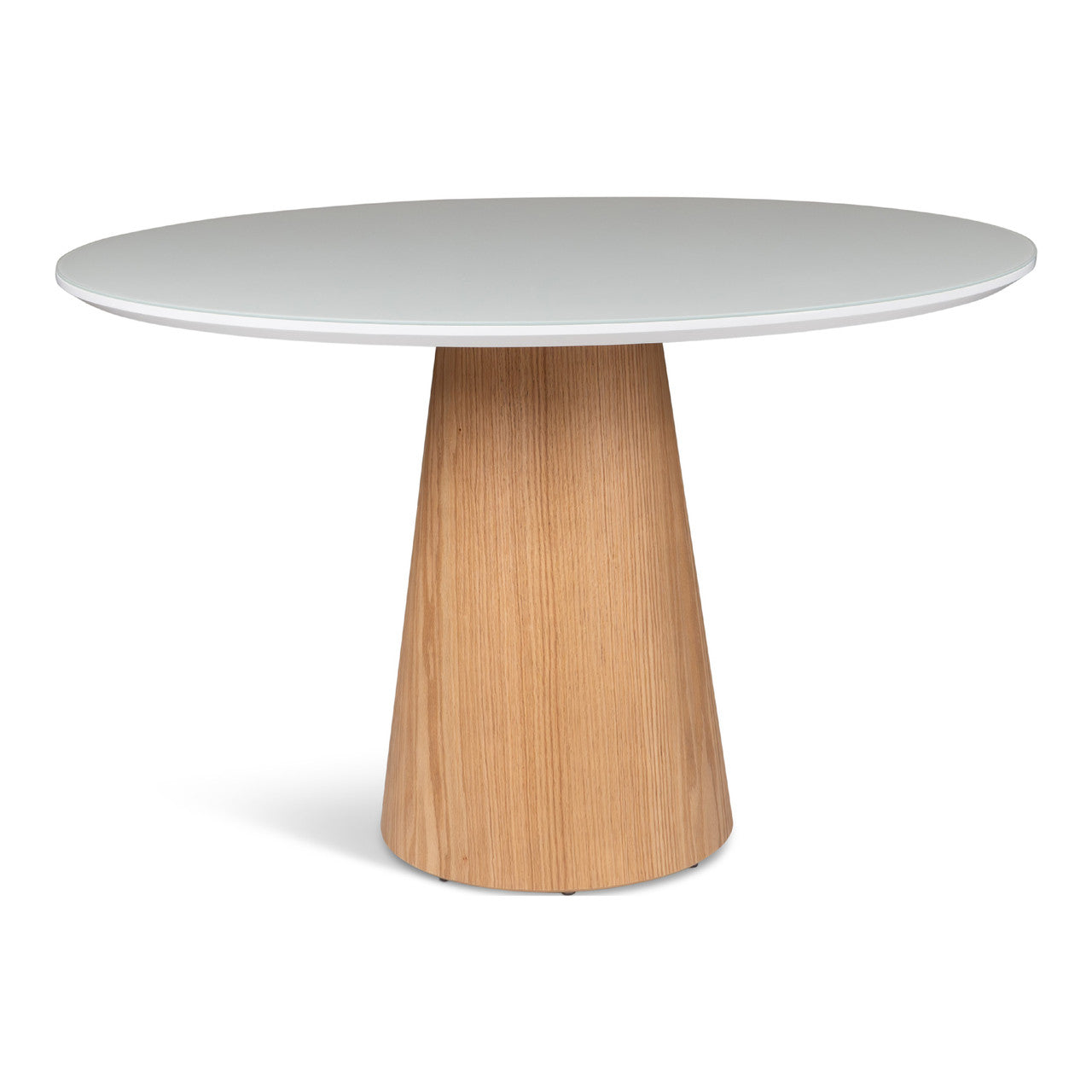 Modern Brazilian - Mona - Glass Top Round Dining Table - Branco Top - Damasco Base
