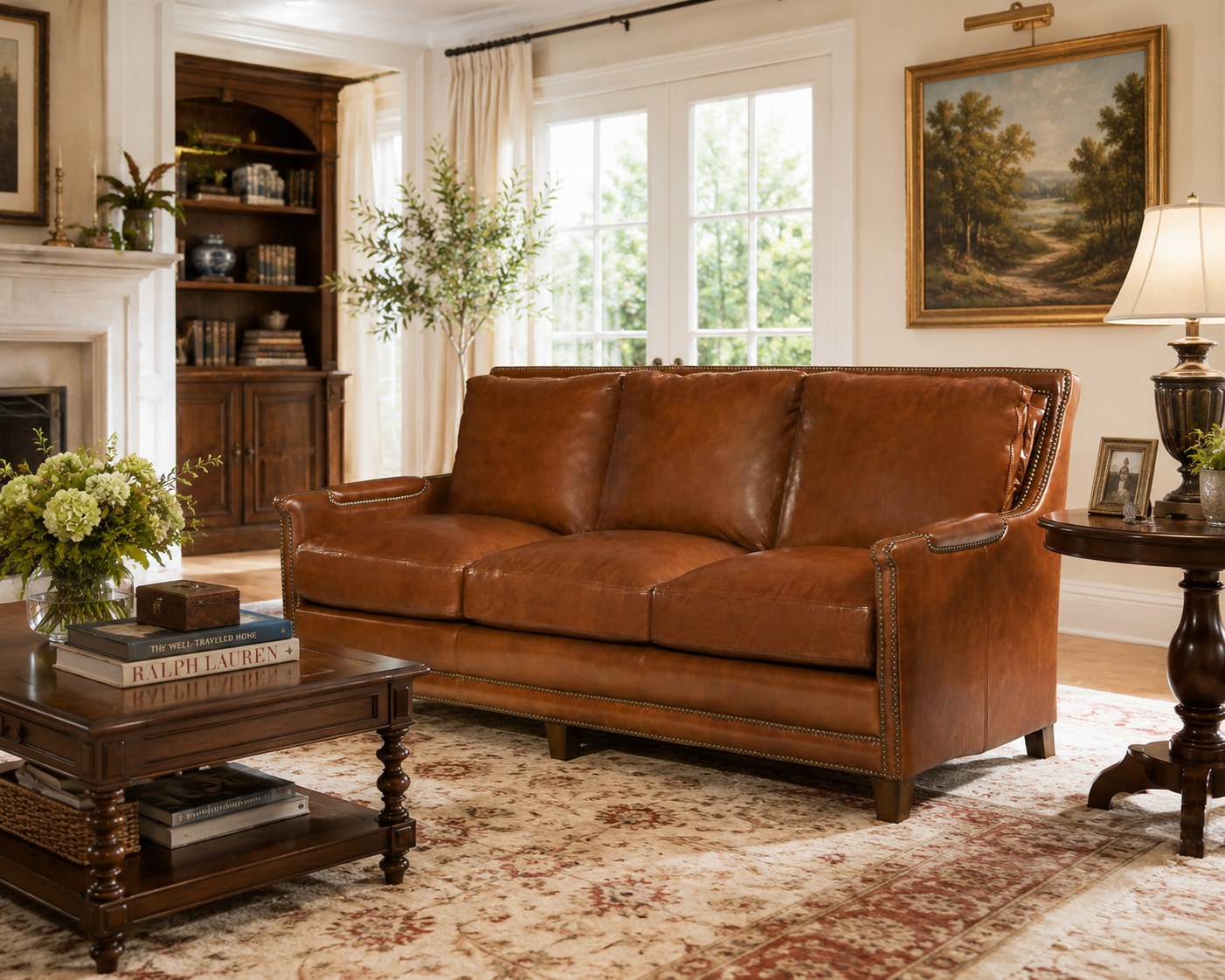 Prescott Sofa in Brooklyn Saddle lifestyle image - Saddle Traditional Leather