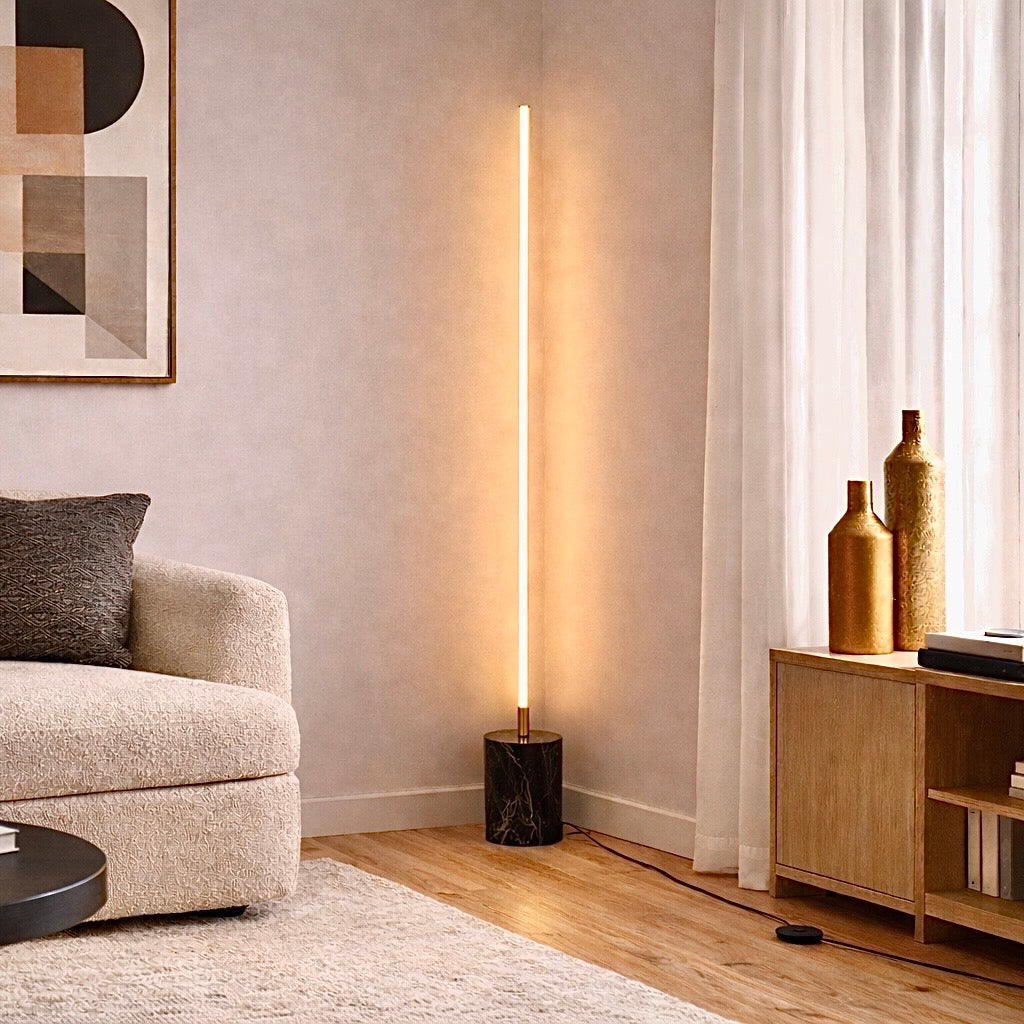 Prism LED Floor Lamp | Brassed Gold and Faux Marble Base
