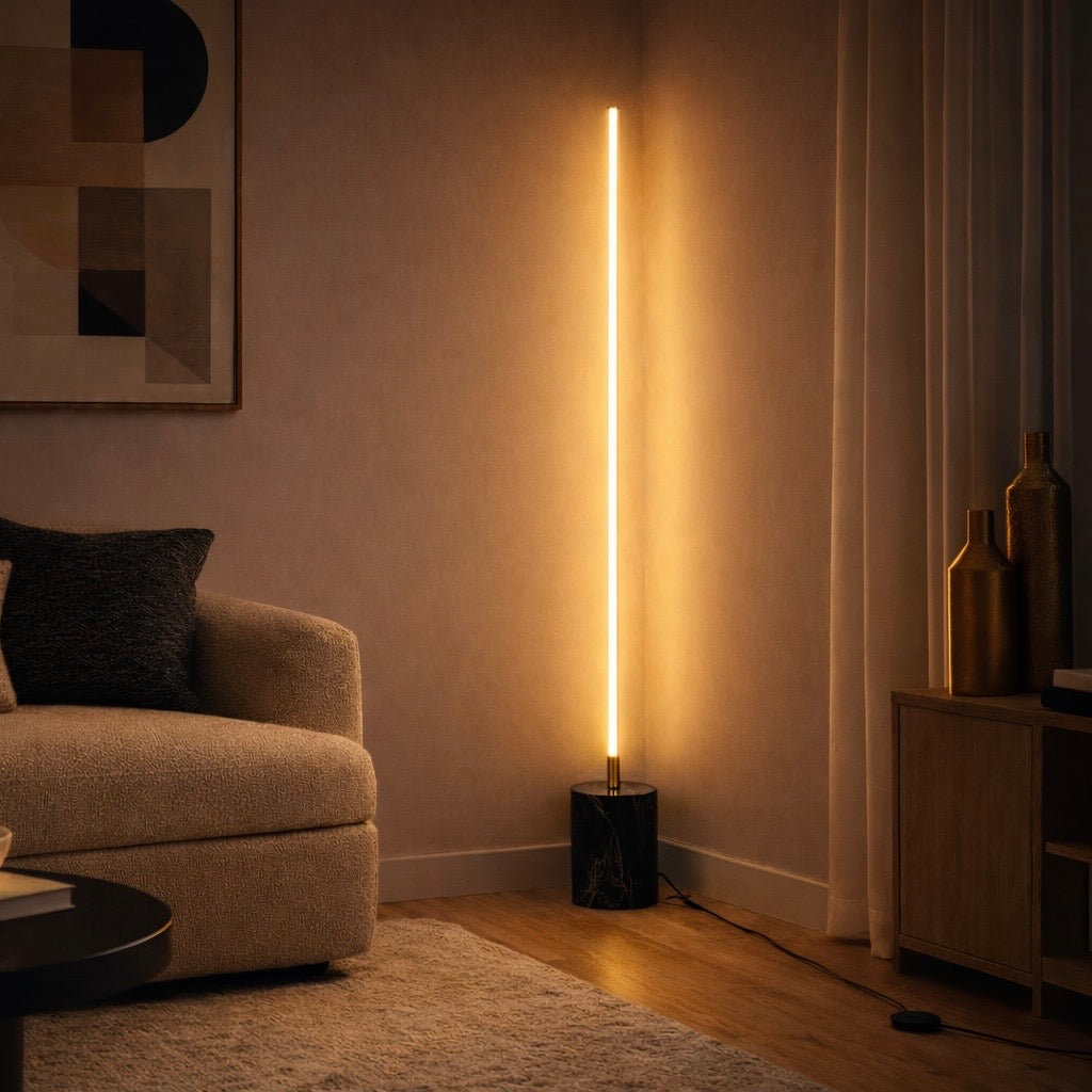 Prism LED Floor Lamp | Brassed Gold and Faux Marble Base