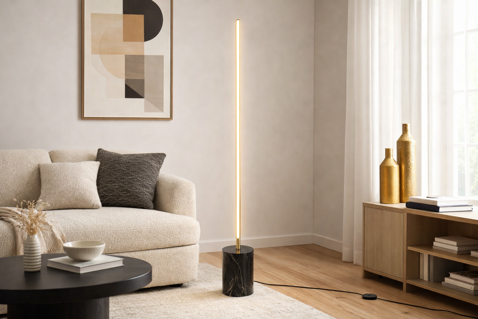 Prism LED Floor Lamp | Brassed Gold and Faux Marble Base