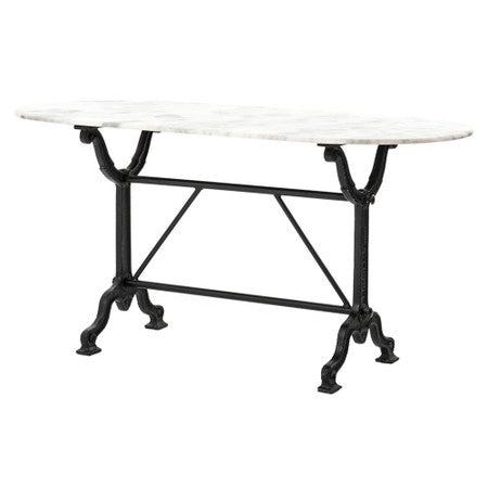 French Industrial White Marble Top Oval Writing Desk