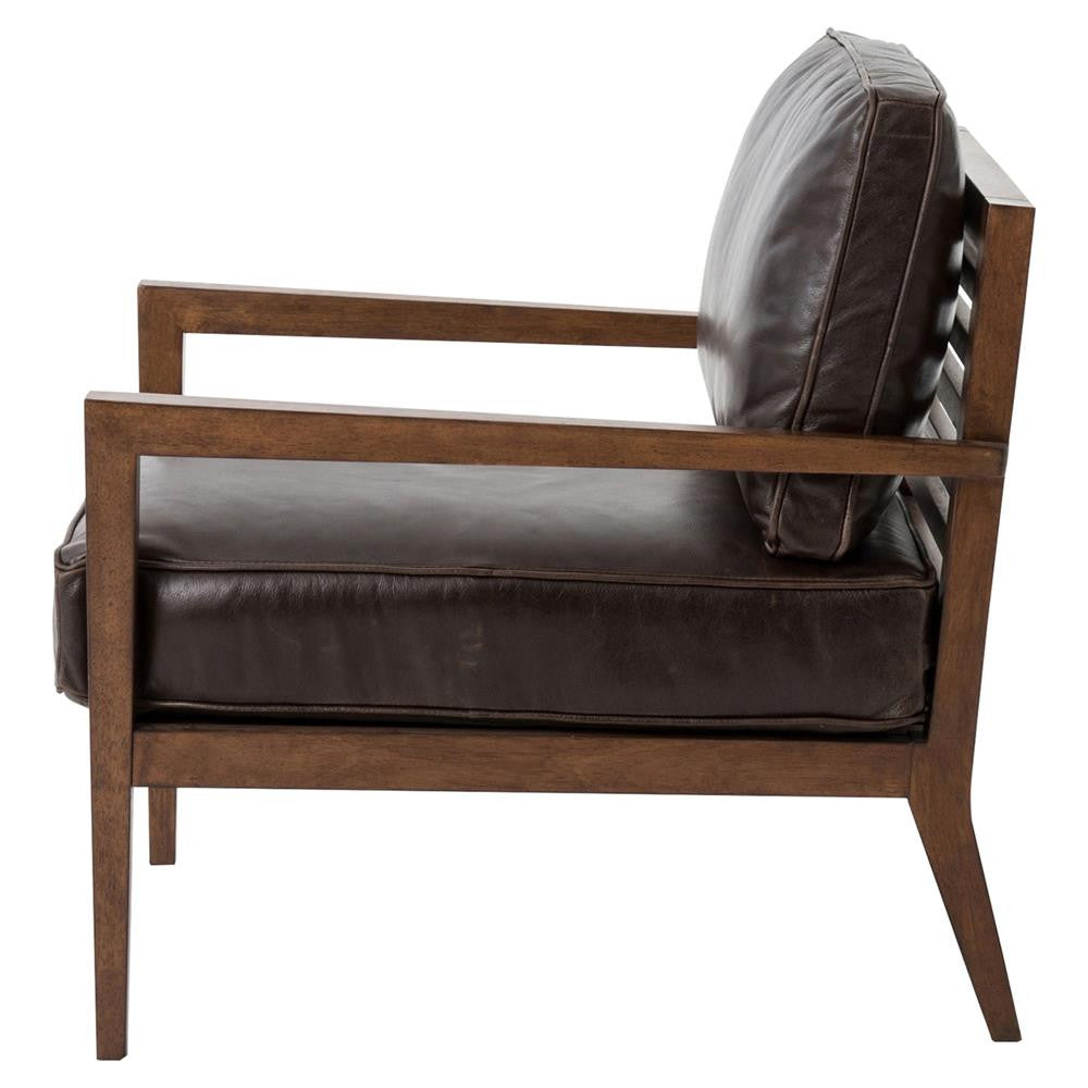 Laurent Wood Frame Brown Leather Lounge Chair