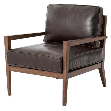 Laurent Wood Frame Brown Leather Accent Chair