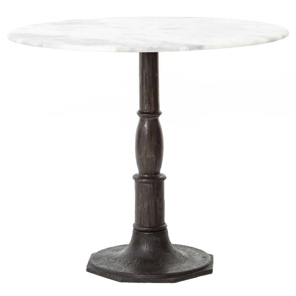 French Industrial White Marble Top Round Bistro Table