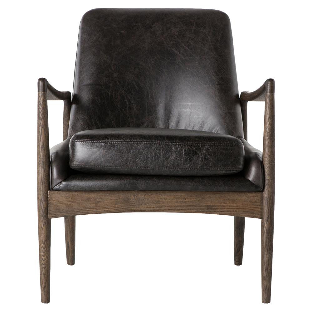 Olena Mid Century Black Leather Sculpted Cedar Armchair