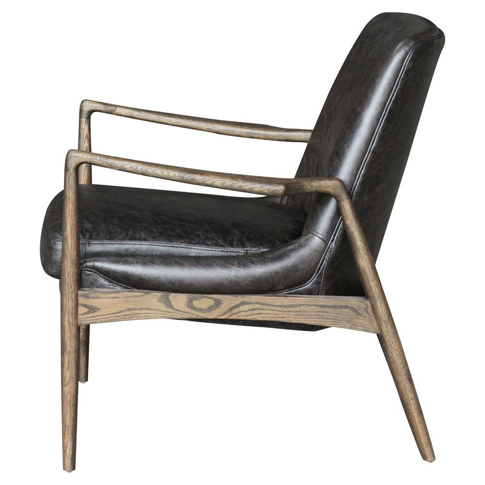 Braden Mid-Century Modern Black Leather Club Chair