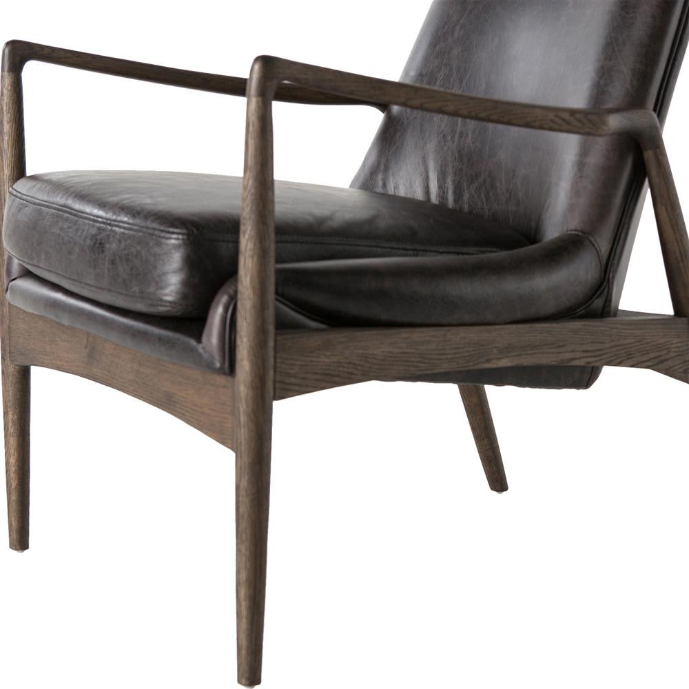 Braden Mid-Century Modern Black Leather Club Chair