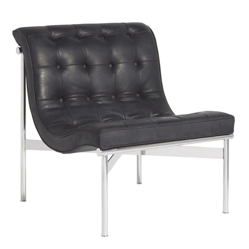 Elan Mid Century Modern Black Leather Armless Lounge Chair