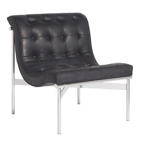 Elan Mid Century Modern Black Leather Armless Lounge Chair