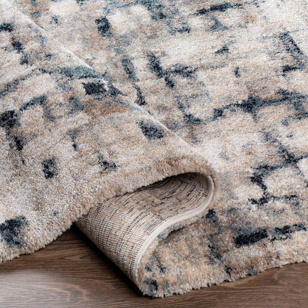 Portofino Black/Teal Machine Woven Rug - fold
