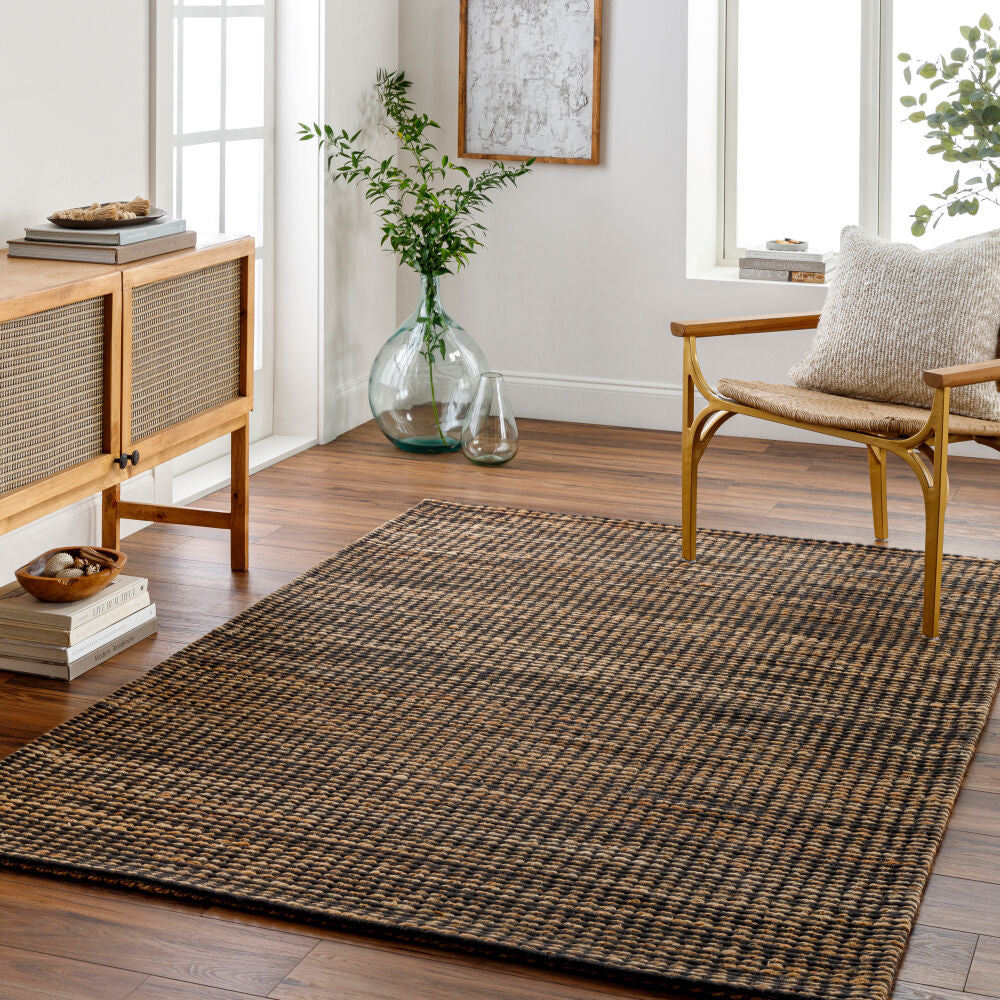 Priya Black/Tan Handmade Rug - roomscene