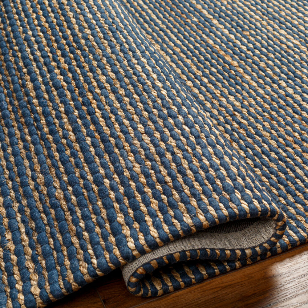 Priya Beige/Dark Blue Handmade Rug - fold