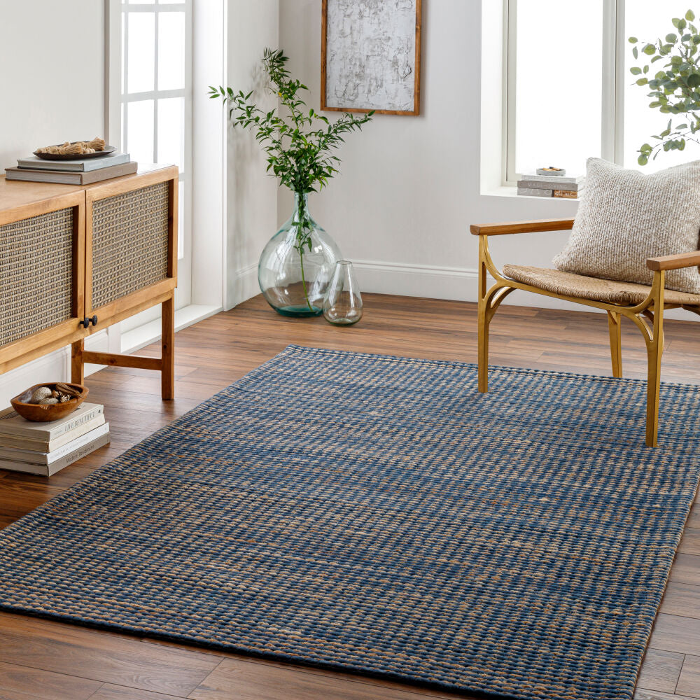 Priya Beige/Dark Blue Handmade Rug - roomscene