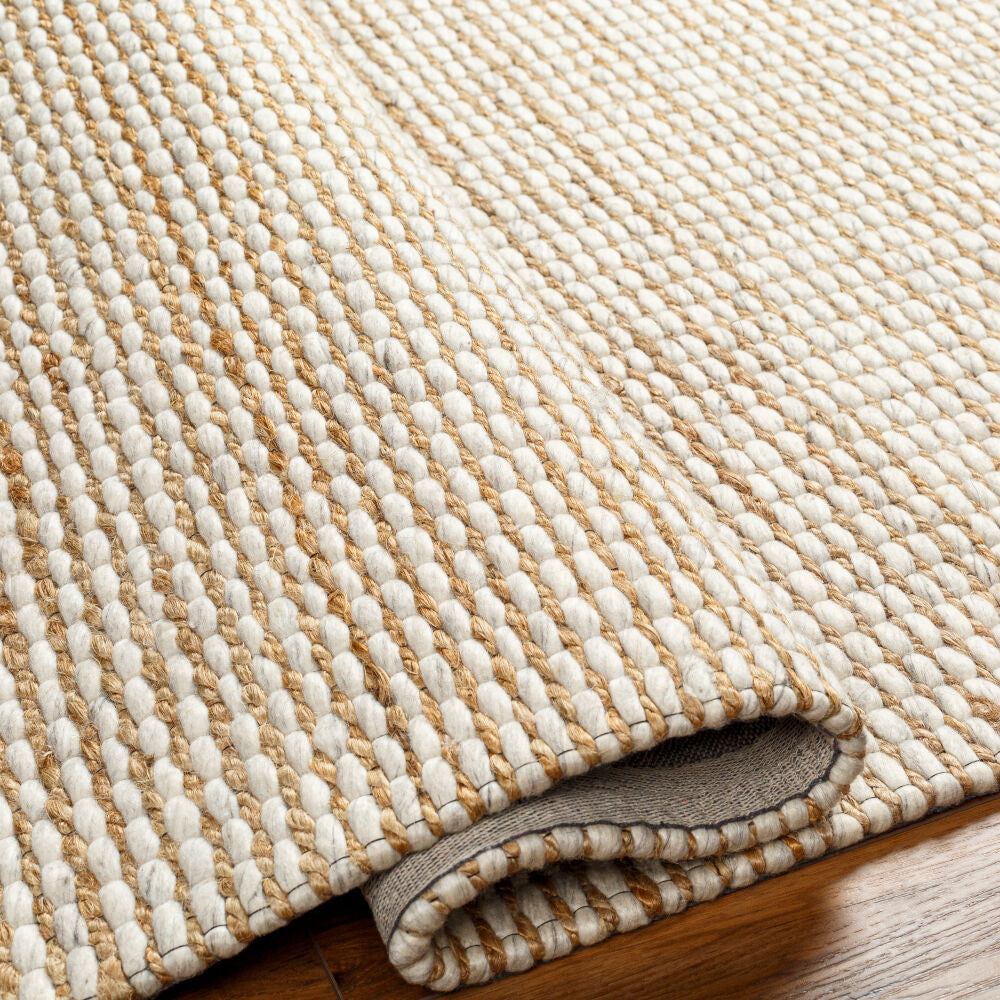 Priya Off-White/Tan Handmade Rug - fold