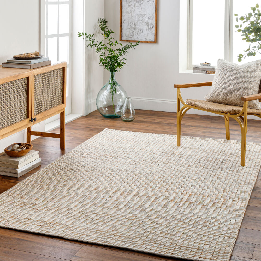Priya Off-White/Tan Handmade Rug - roomscene