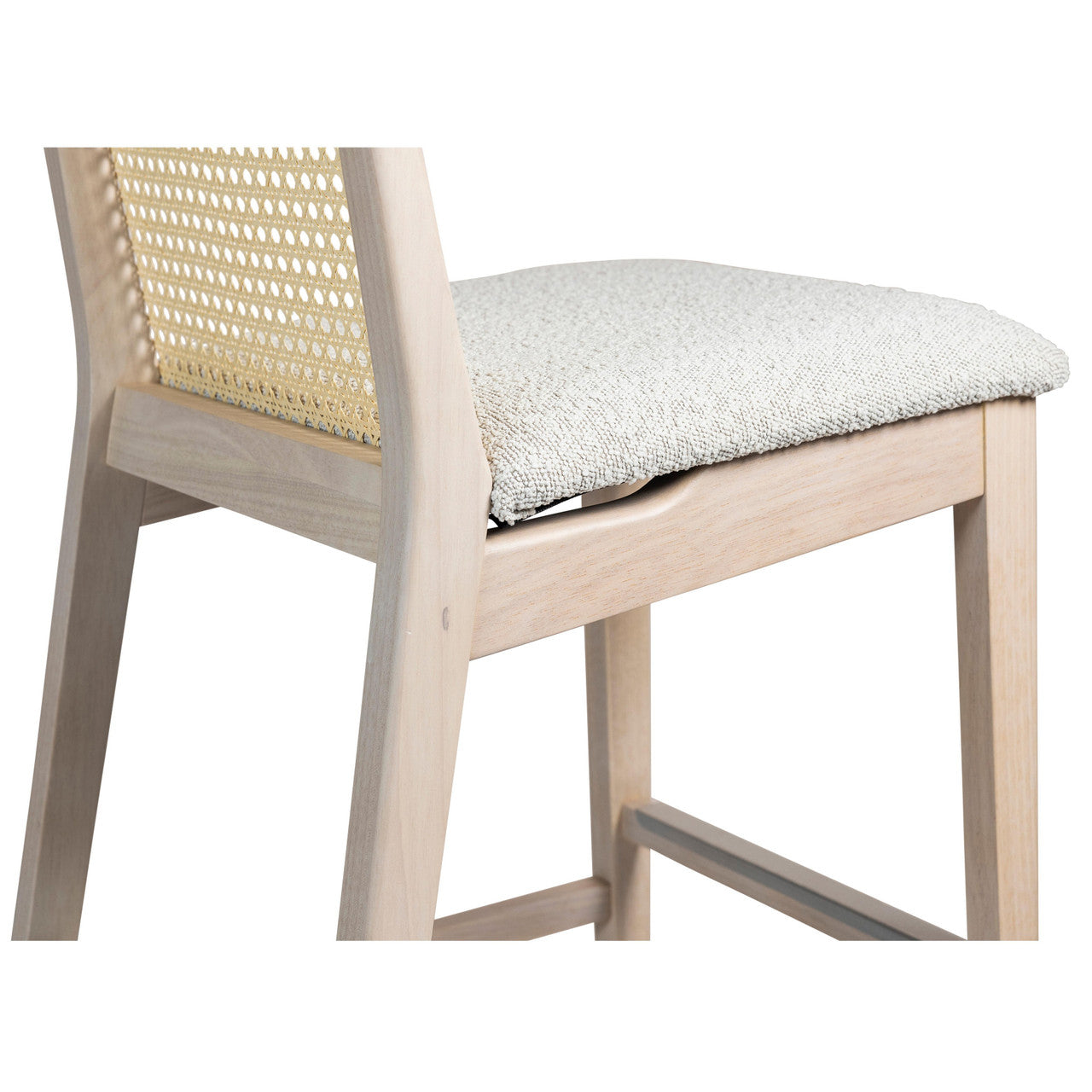 Modern Brazilian - Nardia - Cane Bar Stool - Bouclé Crafted Glaze Seat - Nevoa Frame - Natural Cane Webbing