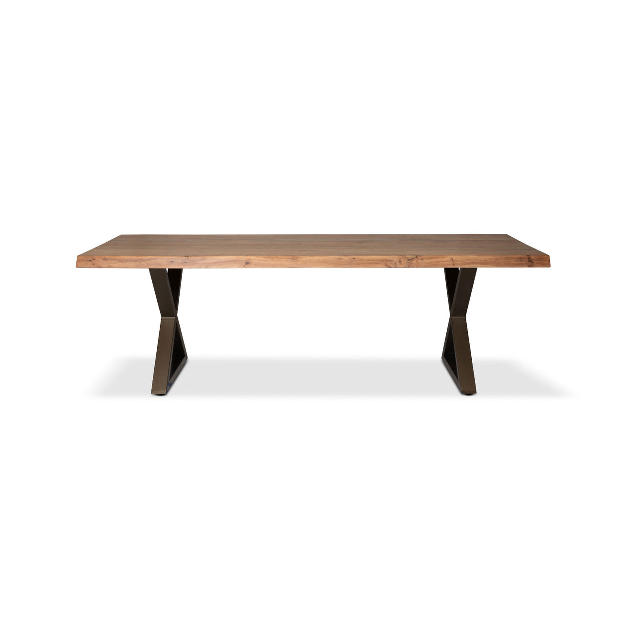 Brooks - Dining Table - X Base - 40" x 79" - Teak Top - Brass Base