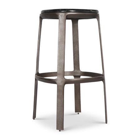 Marbelle Alfie Marble Bar Stool - Fantasy Black/Bronze Finish