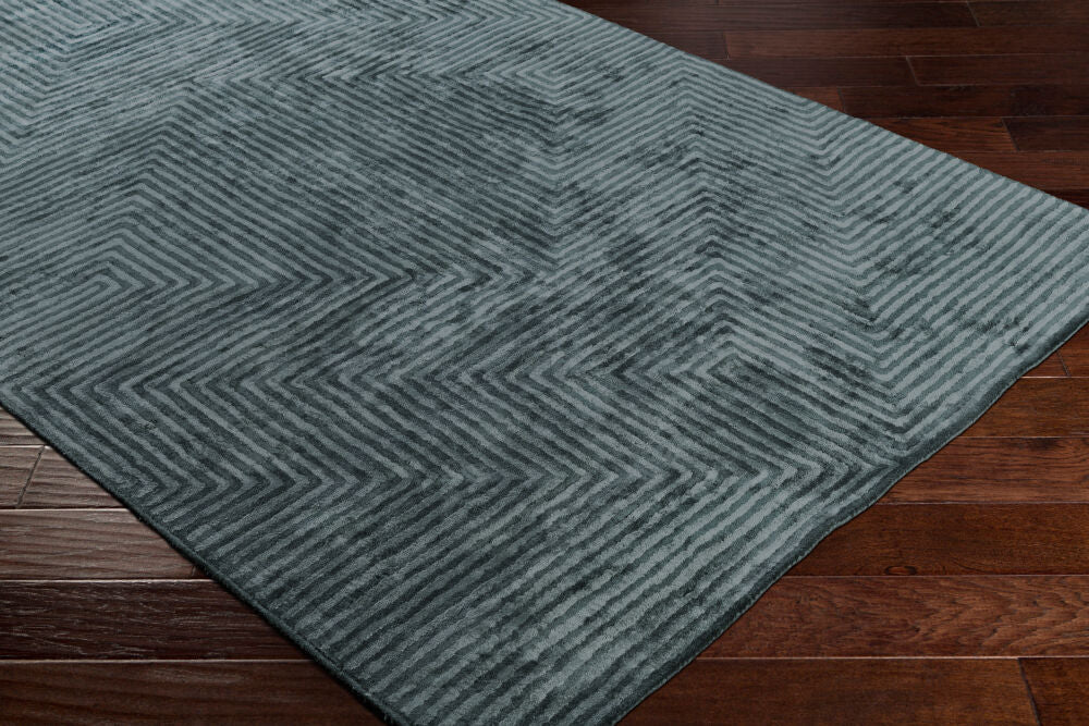 Quartz Charcoal/Pale Blue Handmade Rug - corner