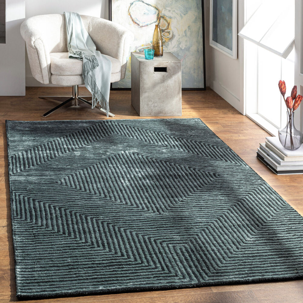 Quartz Charcoal/Pale Blue Handmade Rug - roomscene