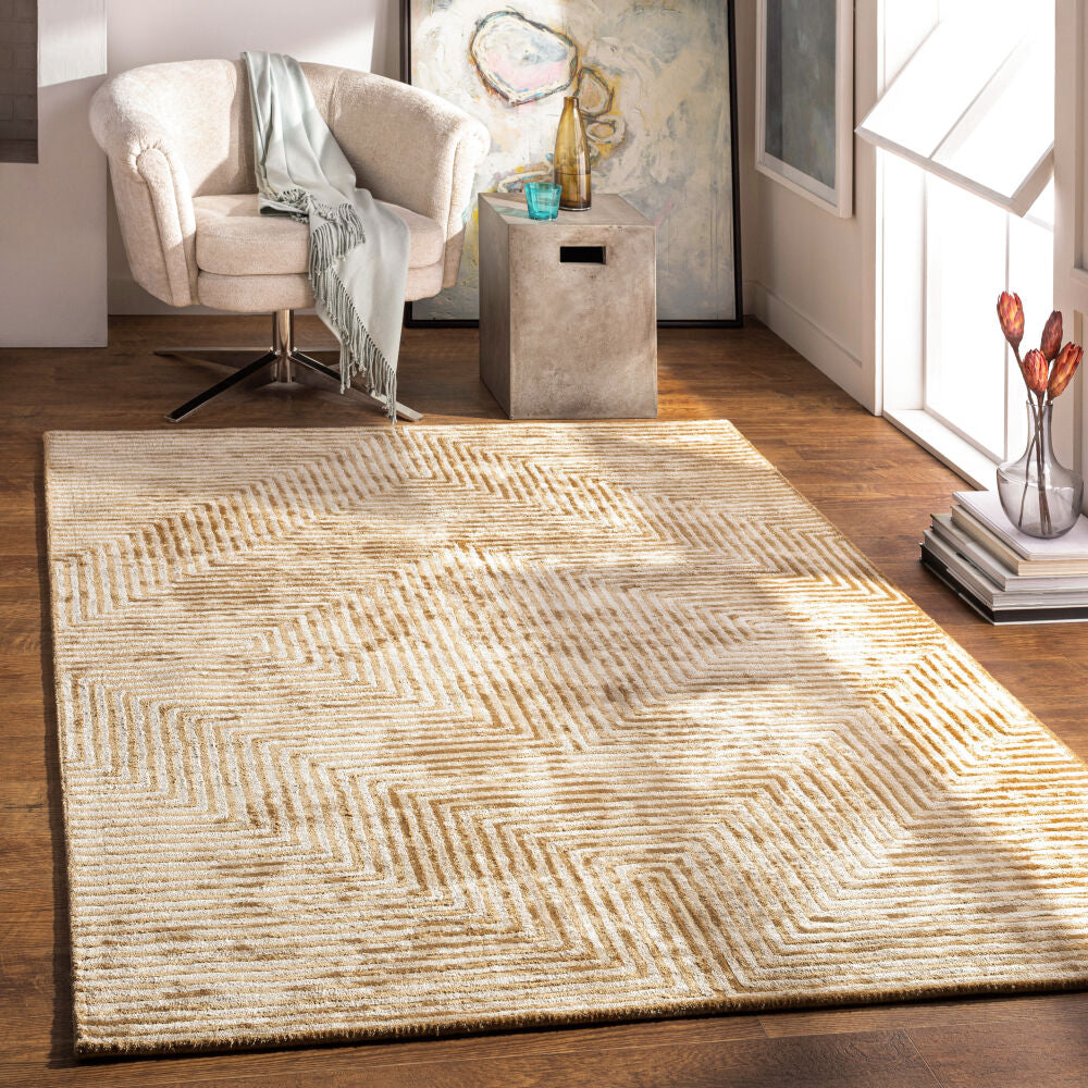 Quartz Light Beige/Mustard Handmade Rug - roomscene
