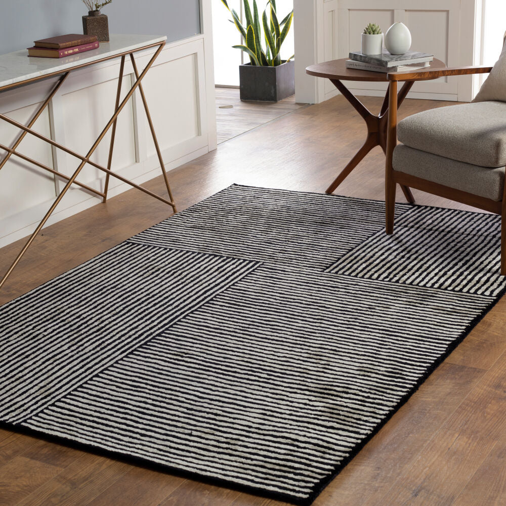Quartz Black/Oatmeal Handmade Rug - roomscene