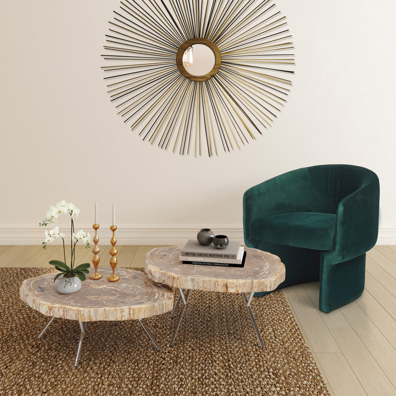 Relique - Lastra Coffee Table - Set of 2 - Polished Stainless Steel Legs - Natural Light Top