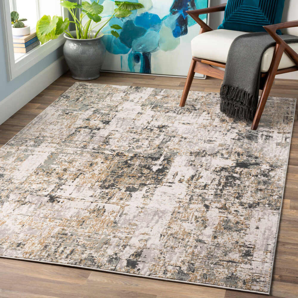 Quatro Charcoal/White Machine Woven Rug - roomscene