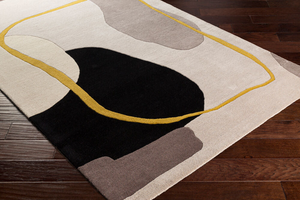 Queens Charcoal/Mustard Handmade Rug - corner