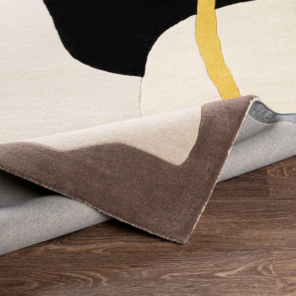 Queens Charcoal/Mustard Handmade Rug - fold