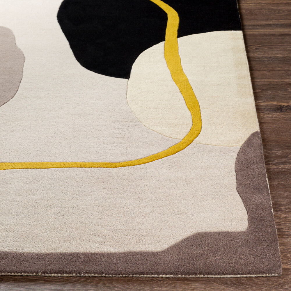 Queens Charcoal/Mustard Handmade Rug - front