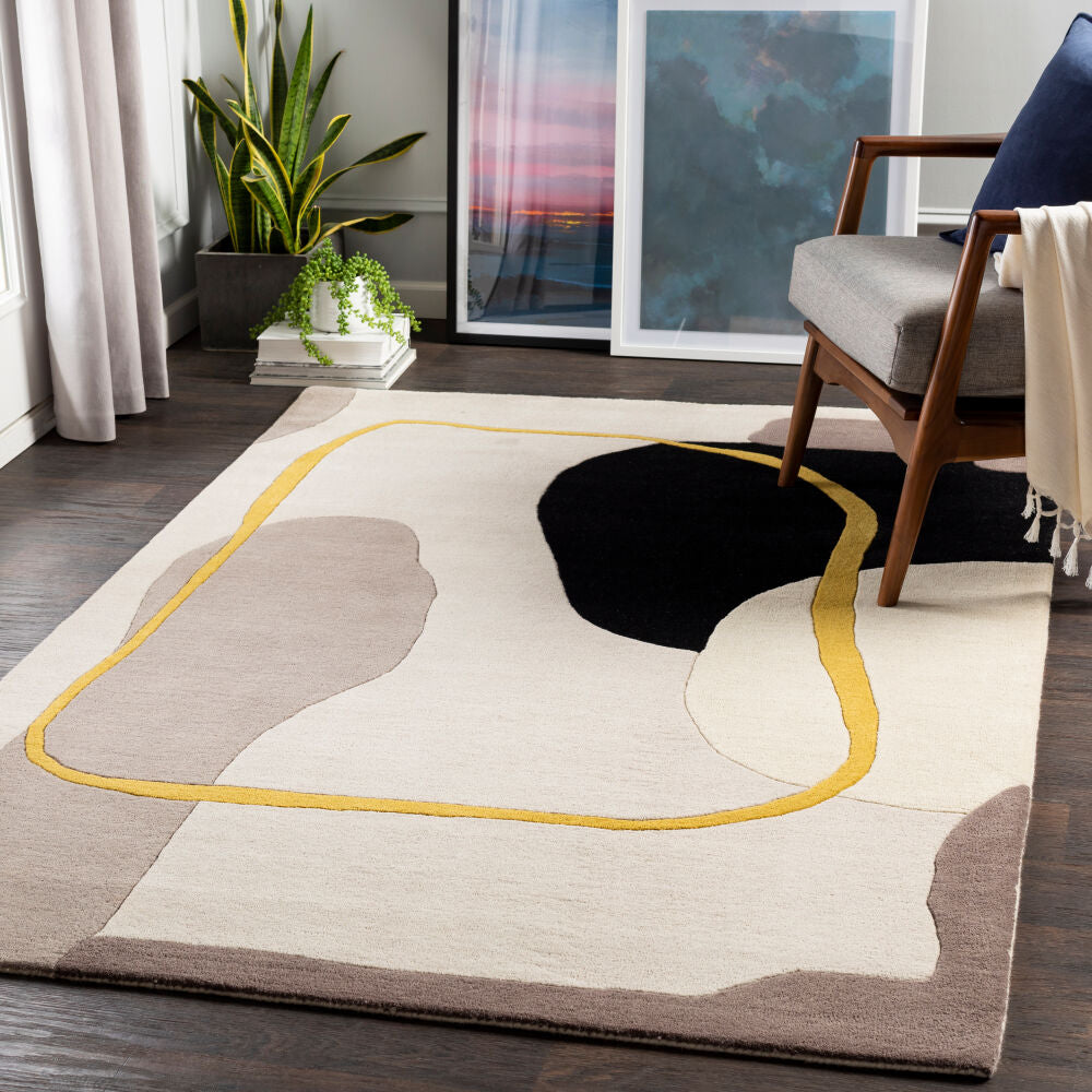Queens Charcoal/Mustard Handmade Rug - roomscene
