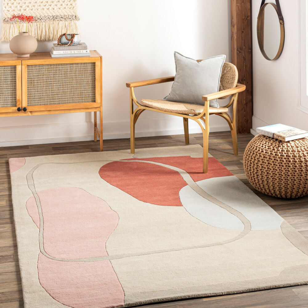 Queens Dusty Pink/Taupe Handmade Rug - roomscene