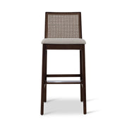 Modern Brazilian - Nardia - Cane Bar Stool - Medley Ivory Seat - Nogal Frame - Nogal Cane Webbing
