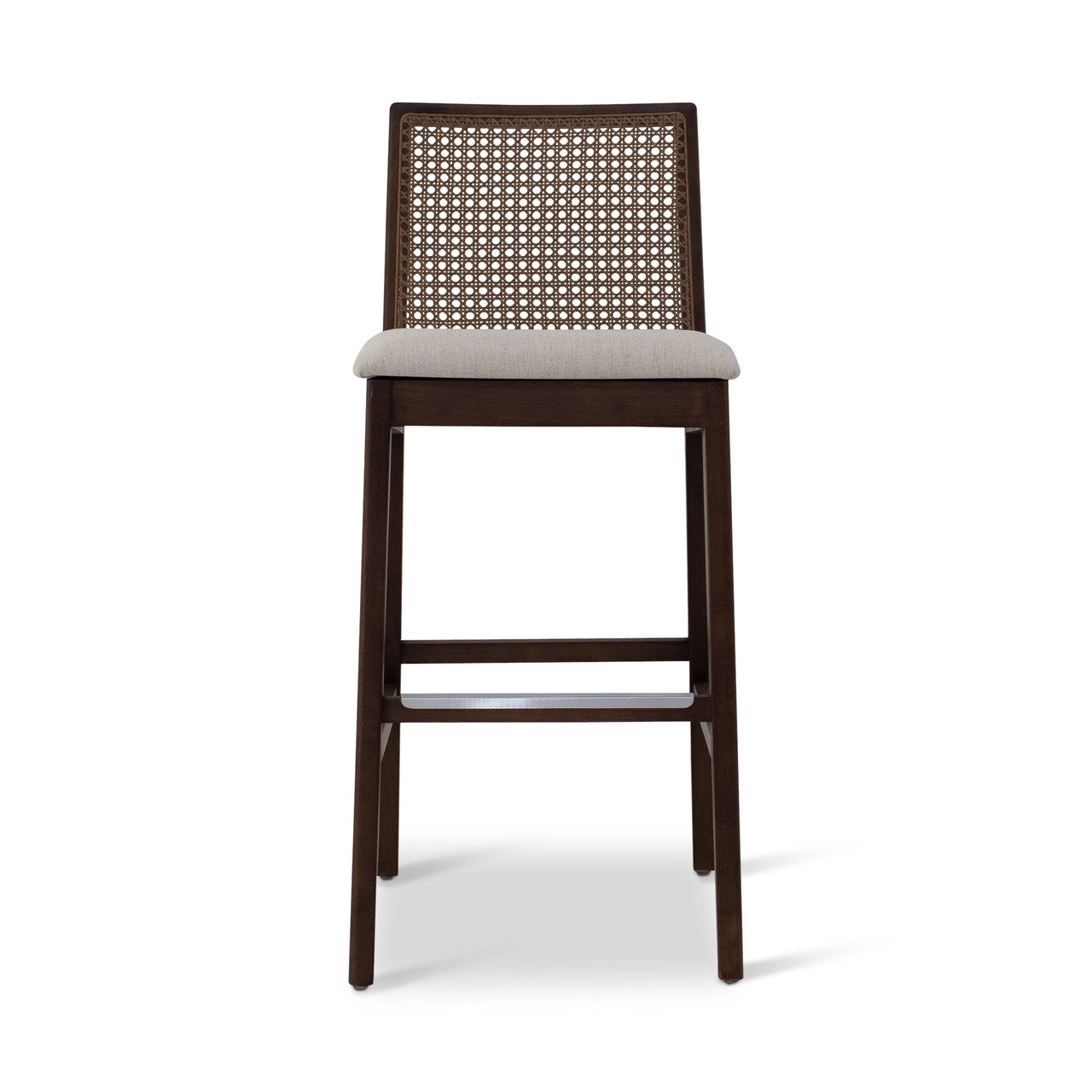 Modern Brazilian - Nardia - Cane Bar Stool - Medley Ivory Seat - Nogal Frame - Nogal Cane Webbing
