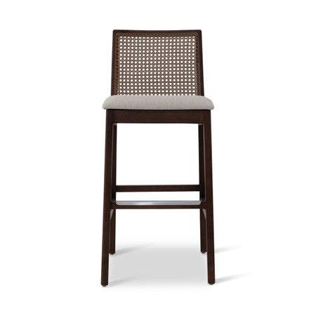 Modern Brazilian Nardia Cane Bar Stool Medley Ivory Seat Nogal Frame - Nogal Cane Webbing