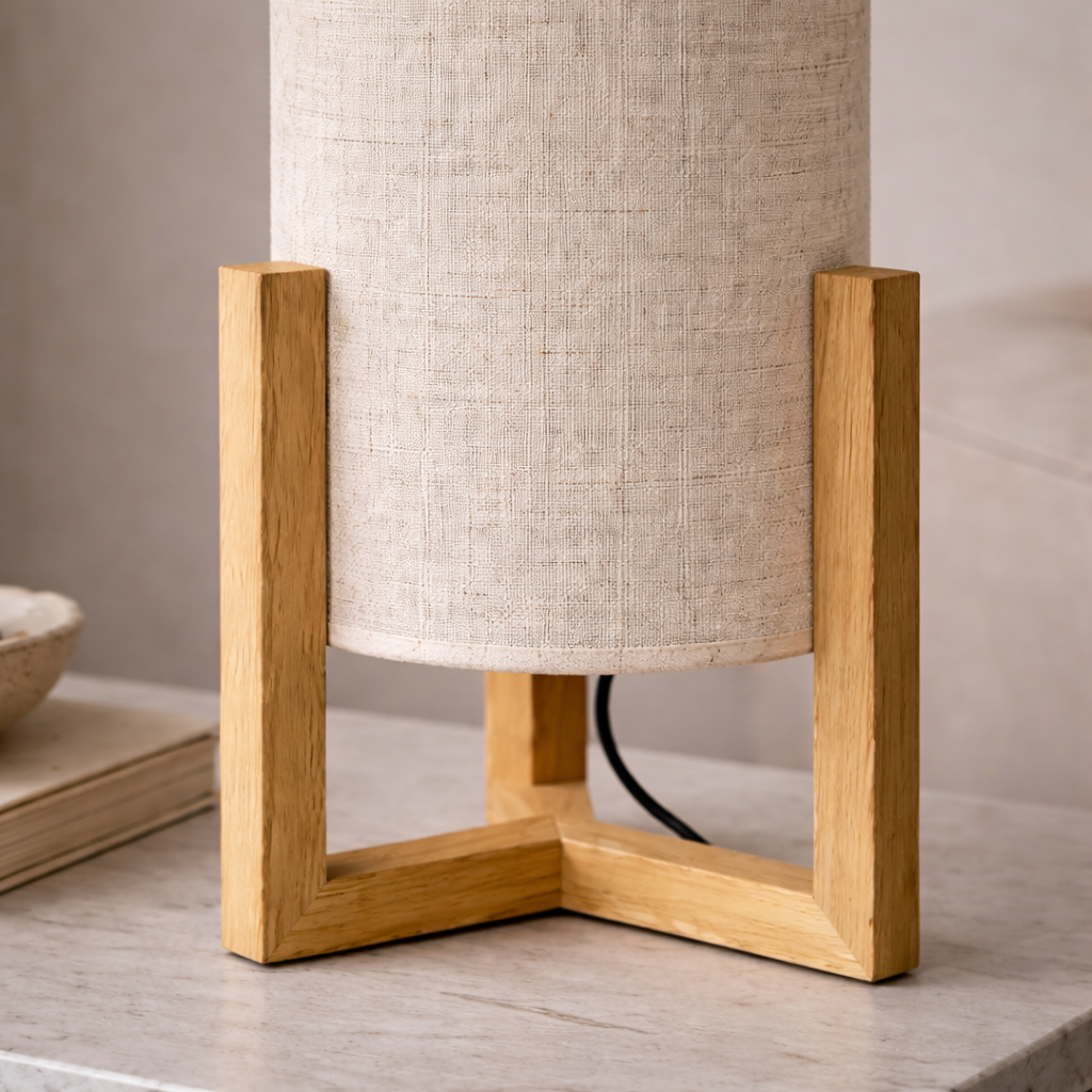 Rayna Table Lamp | Oak Finish and Natural Cylindrical Shade