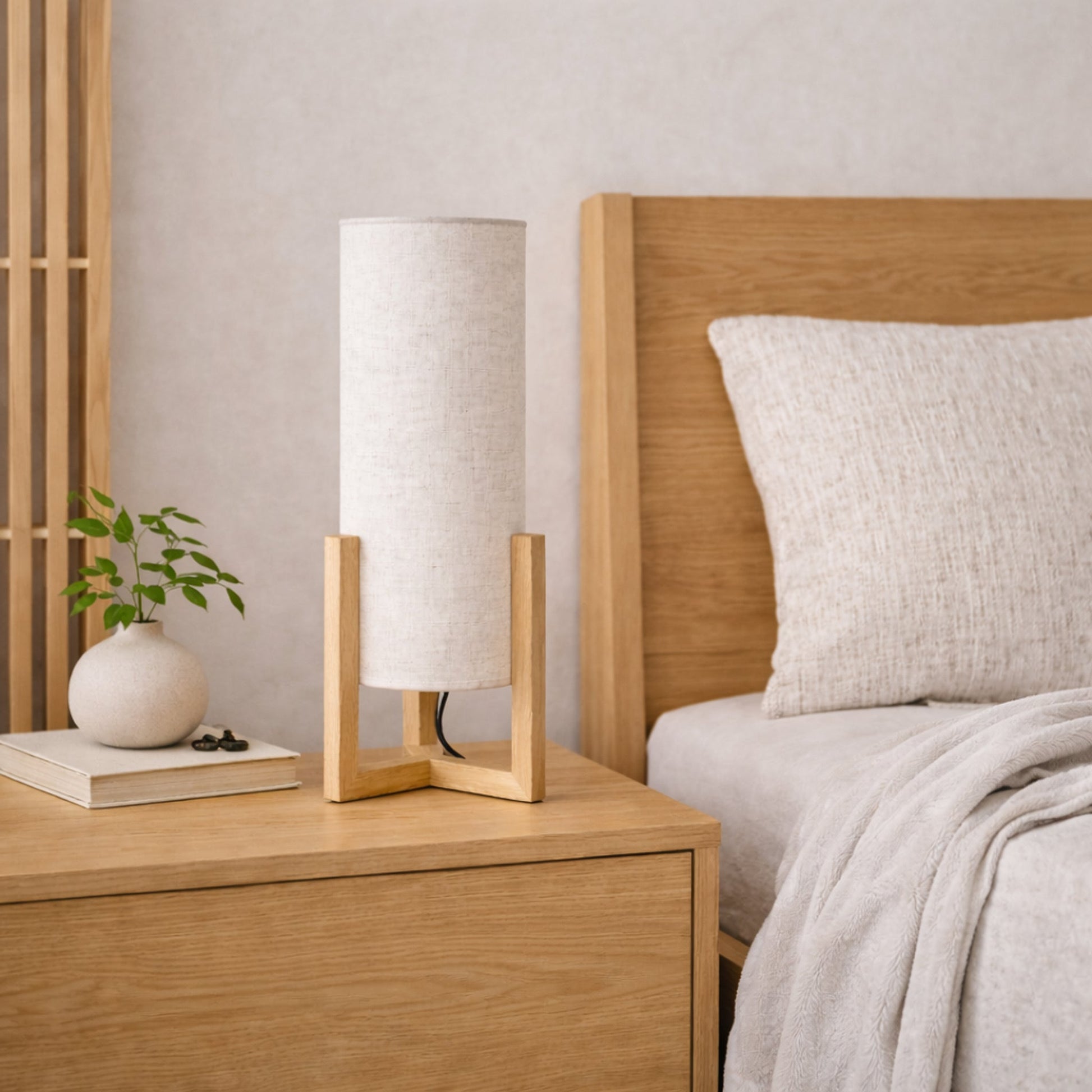 Rayna Table Lamp | Oak Finish and Natural Cylindrical Shade