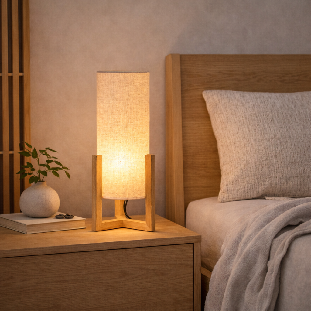 Rayna Table Lamp | Oak Finish and Natural Cylindrical Shade