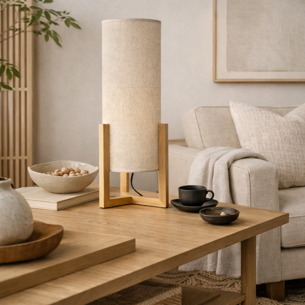 Rayna Table Lamp | Oak Finish and Natural Cylindrical Shade