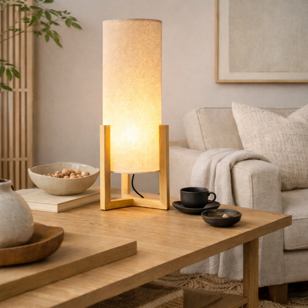Rayna Table Lamp | Oak Finish and Natural Cylindrical Shade