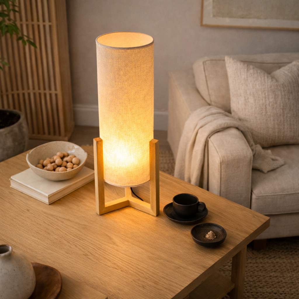 Rayna Table Lamp | Oak Finish and Natural Cylindrical Shade