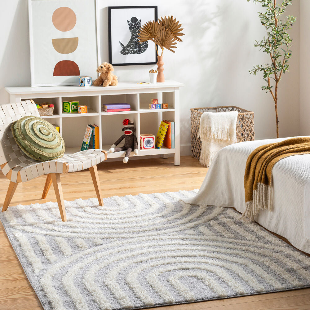 Rodos Light Slate/White Machine Woven Rug - roomscene