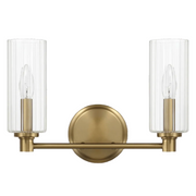 Regal Double Light Vanity | Satin Brass and Clear Ribbed Glass