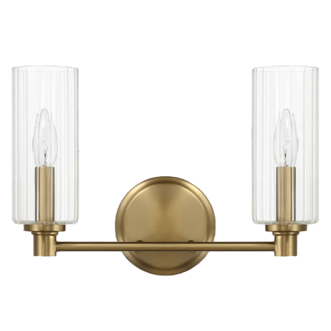 Regal Double Light Vanity | Satin Brass and Clear Ribbed Glass