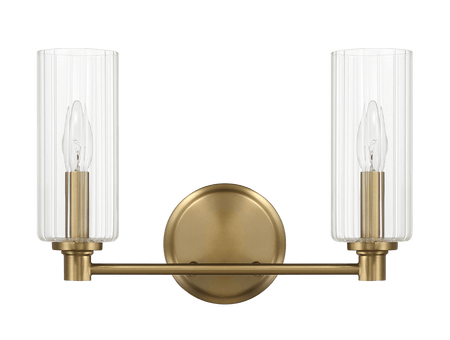 Regal Double Light Vanity With Clear Ribbed Glass - Satin Brass - 5.12"