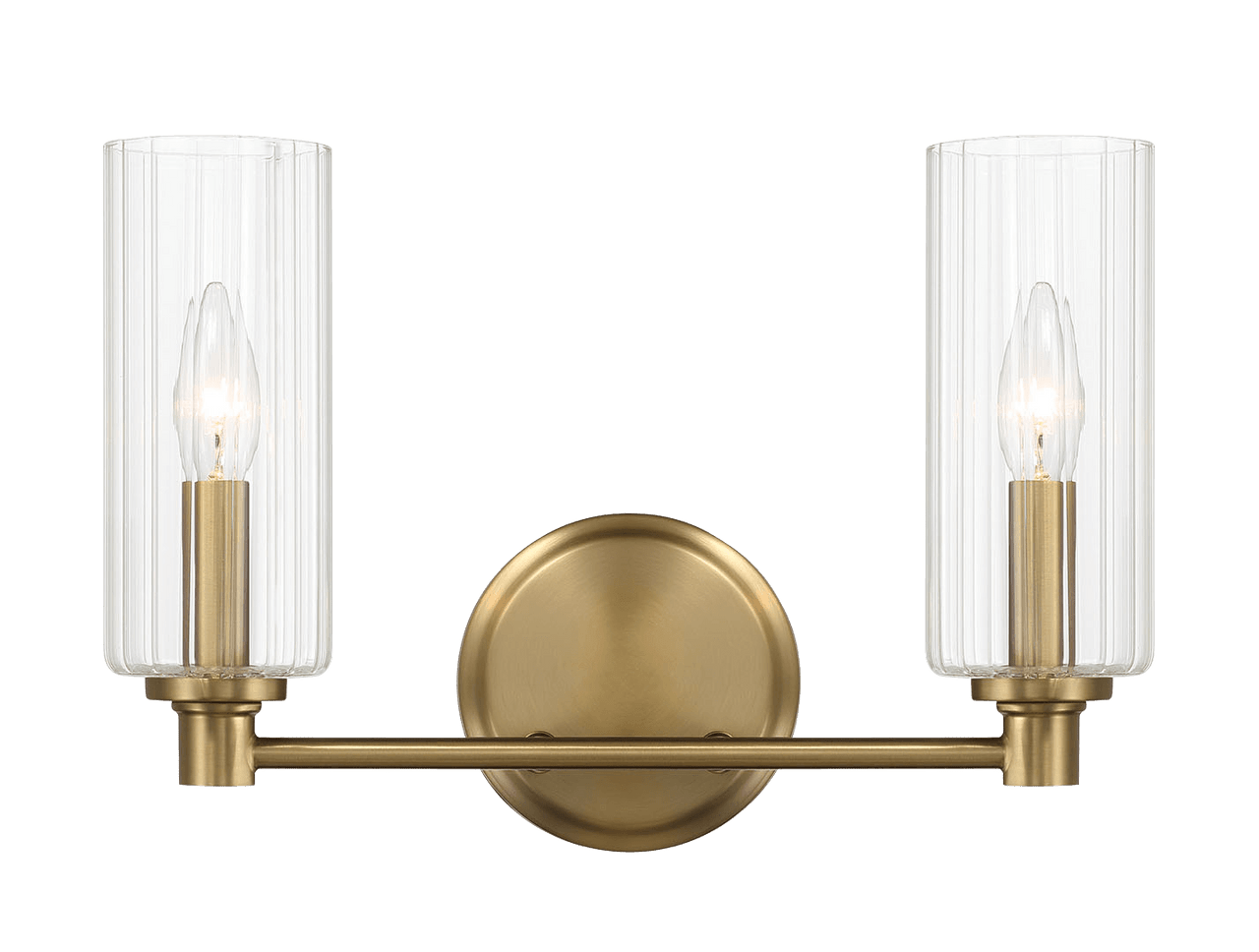 Regal Double Light Vanity With Clear Ribbed Glass - Satin Brass