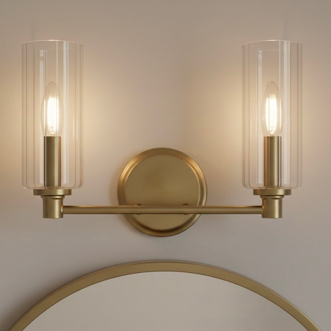 Regal Double Light Vanity | Satin Brass and Clear Ribbed Glass